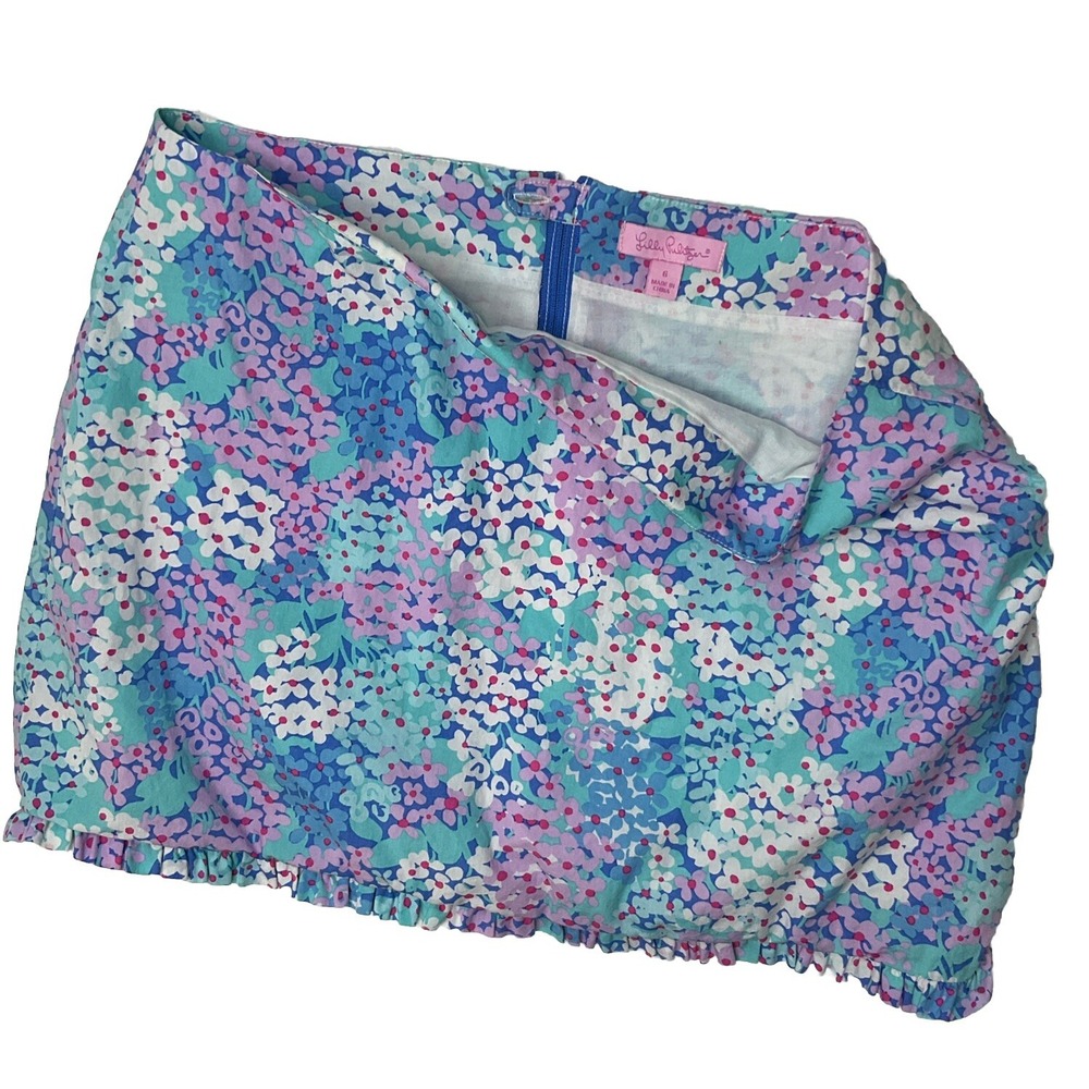 Lilly Pulitzer Callie Mini Skirt Sz 6 Dot Dot Hop Floral Cotton Ruffle Trim